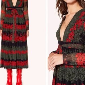 RED Valentino Black and Red Smocked Gown with Bishop Sleeves